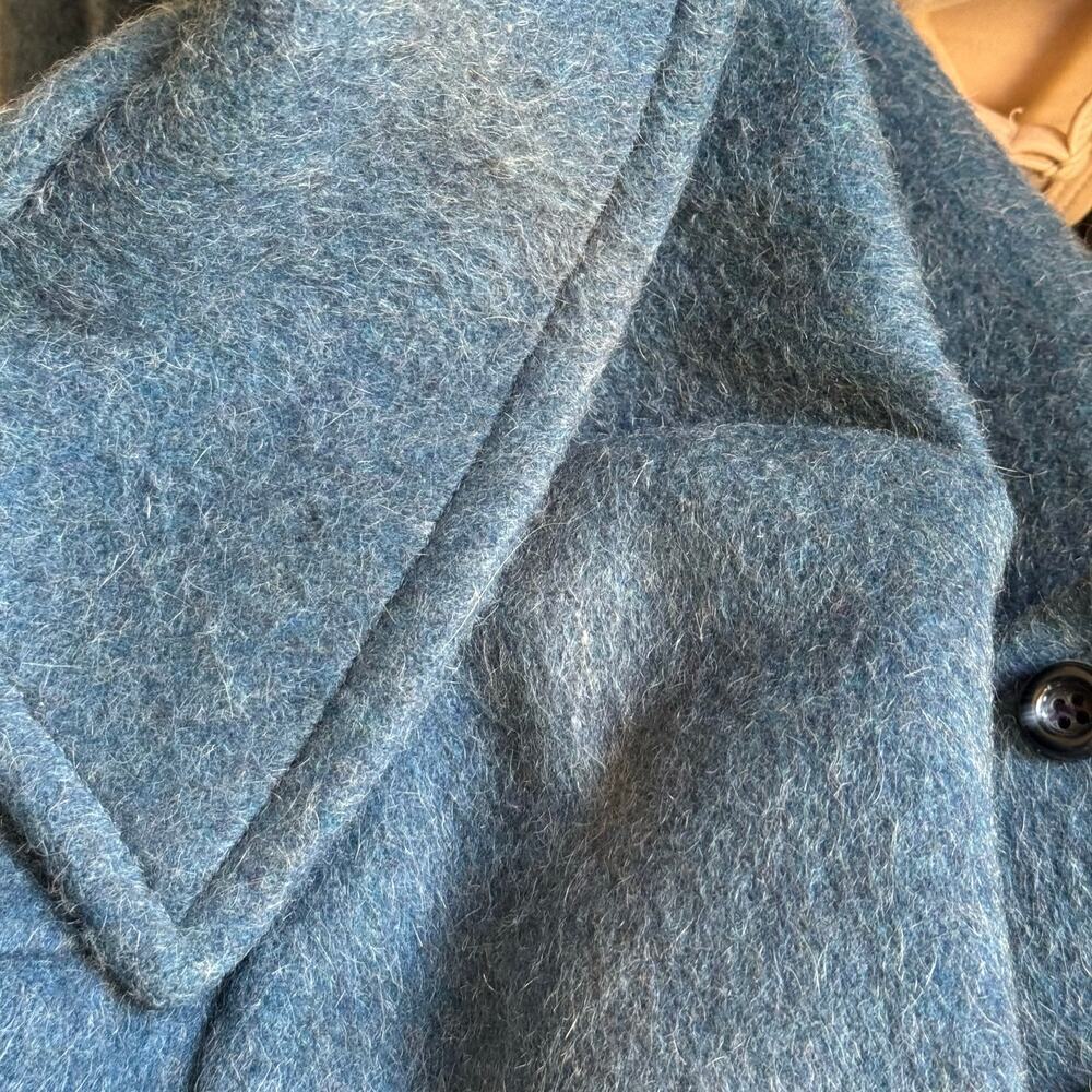 1970s Mod Blue Wool Double Breasted Pea Coat Dramatic Collar Med Vintage Jacket - Picture 6 of 13